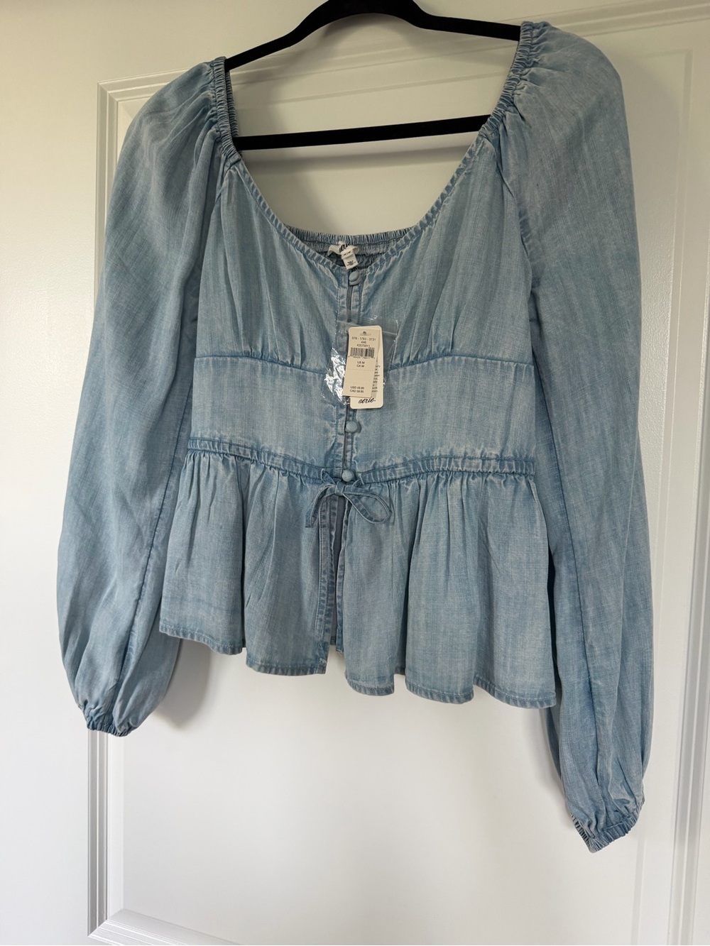 aerie Light Blue Denim Peplum Top